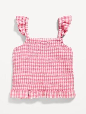 Old Navy Pink Gingham Smocked Tank Top with Ruffle Trim